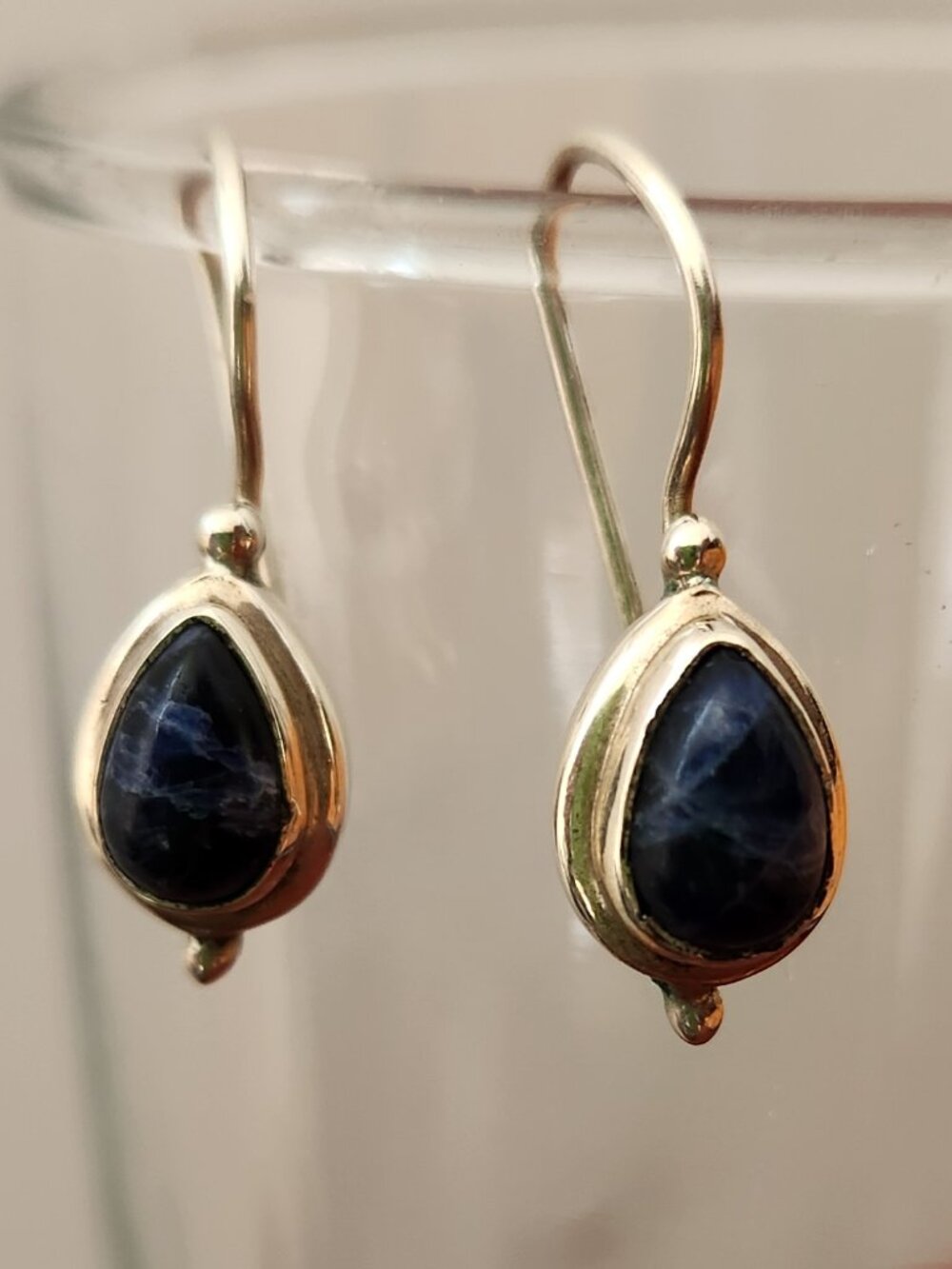 Silver Earrings with Black Blue Stone
